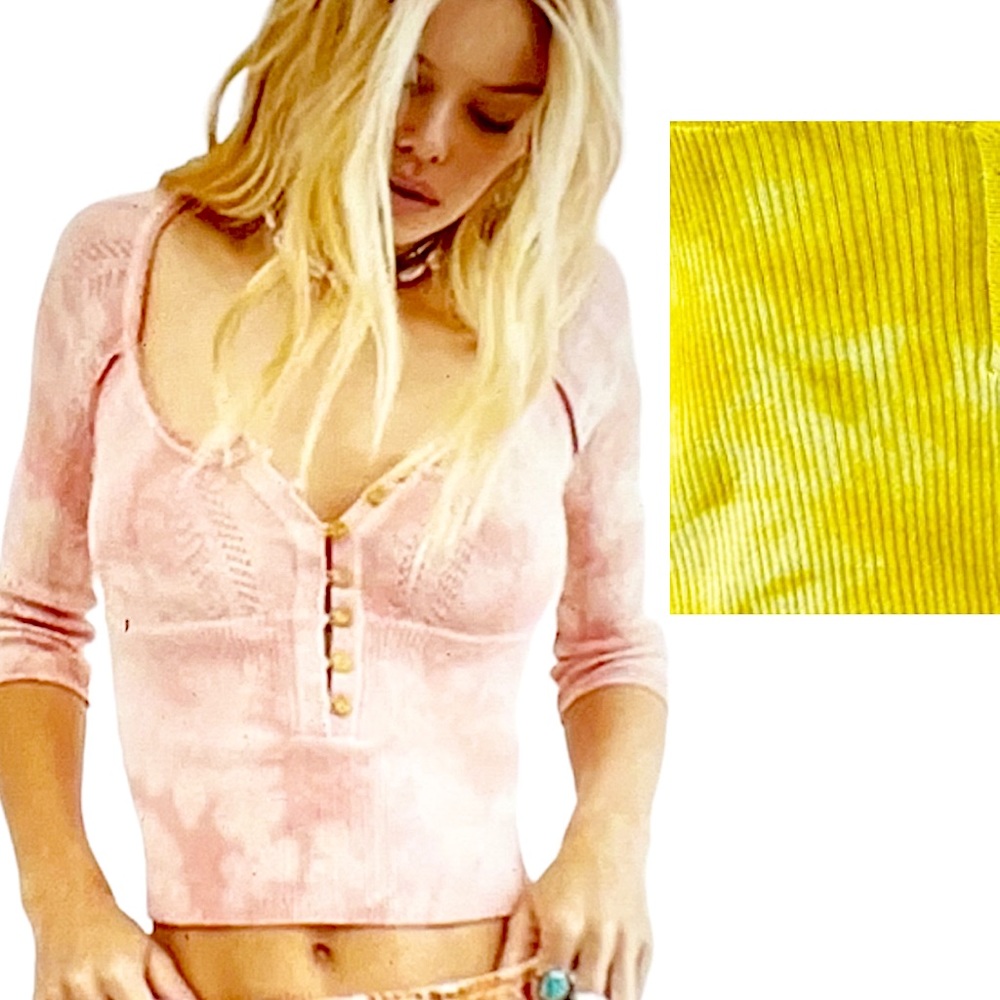 Free People Mustard Tie Dye Henley